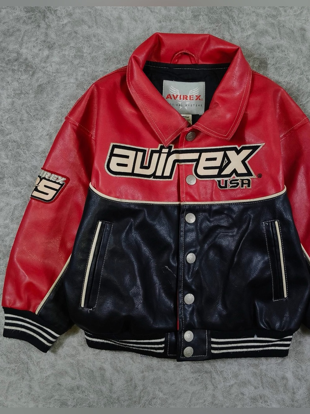 Avirex Red and Black Colorblock Leather Jacket